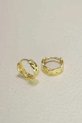 14K Solid Gold 8MM Quilted One Touch Hoop Earring