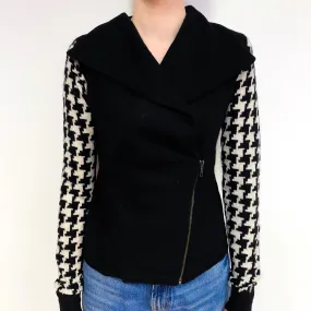 Black Dog Tooth Cashmere Zip Up Cardigan Extra Small