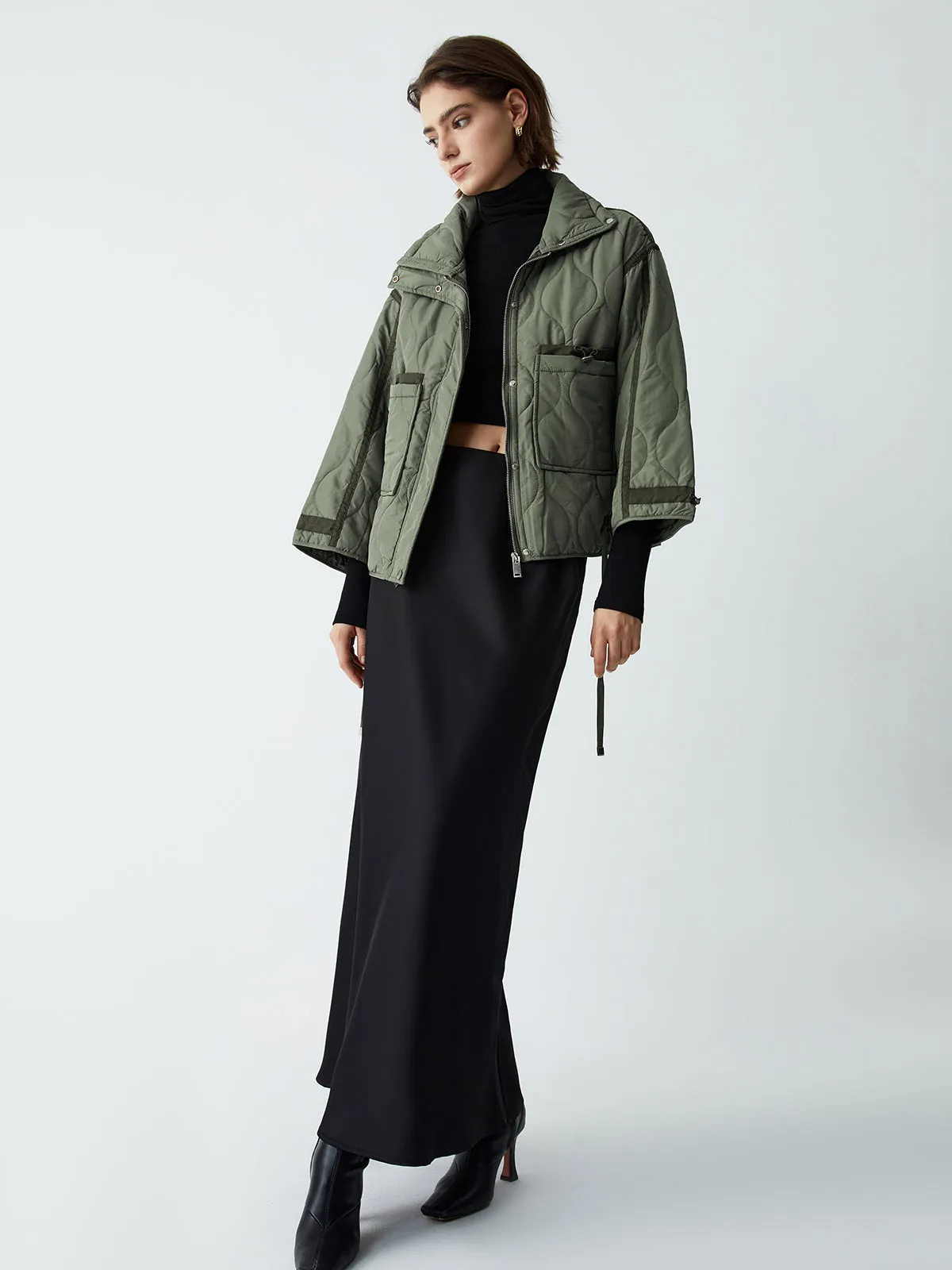 CHICMY- Open Collar Quilted Coat