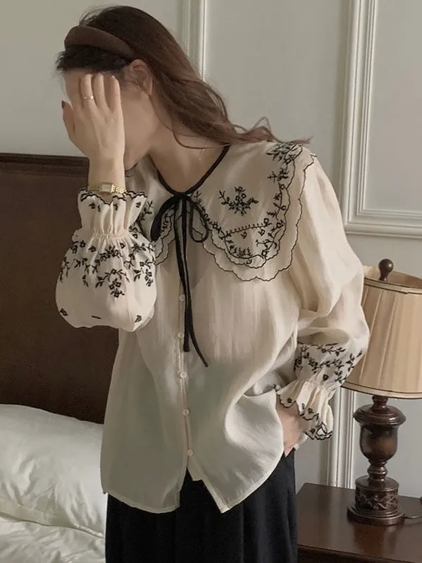 French Heavy Embroidery Shirt