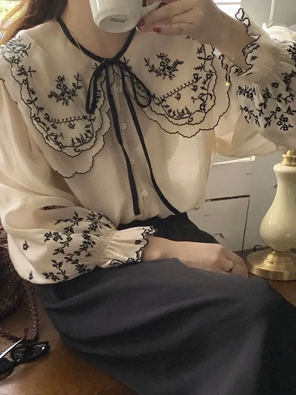 French Heavy Embroidery Shirt