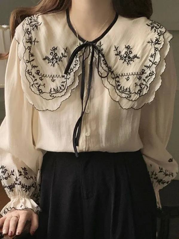 French Heavy Embroidery Shirt