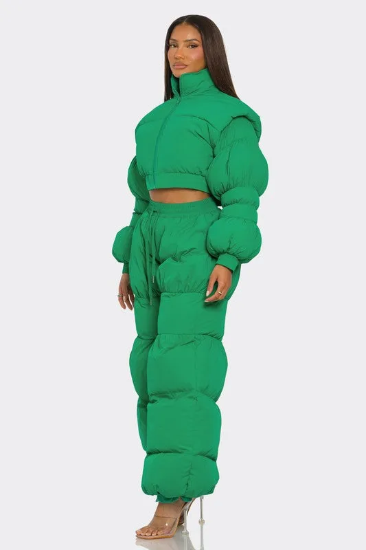 Green Possibilities Puff Jacket Pant Set