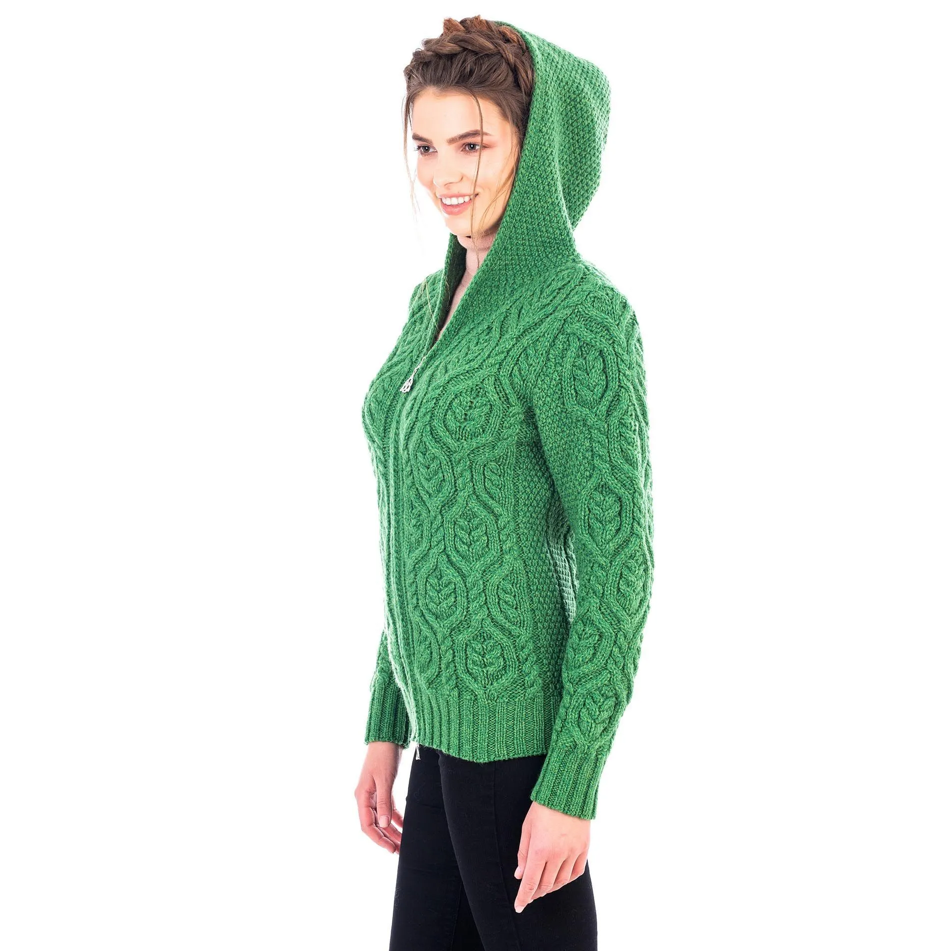 Ladies Merino Wool Double Collar Zipped Cardigan Made in Ireland