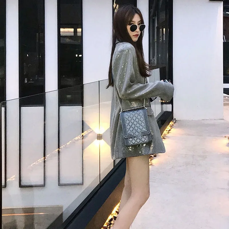 LANFUBEISI Lucyever Korean Fashion Shiny Sequin Blazer Women Luxury Bling Bling Long Sleeve Jacket Woman Streetwear Temperament Loose Coat