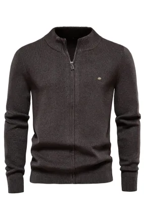 Men Casual Zipper Closure Solid Pattern Comfy Long Sleeve Knitted Style Warm Cardigan - MC114032