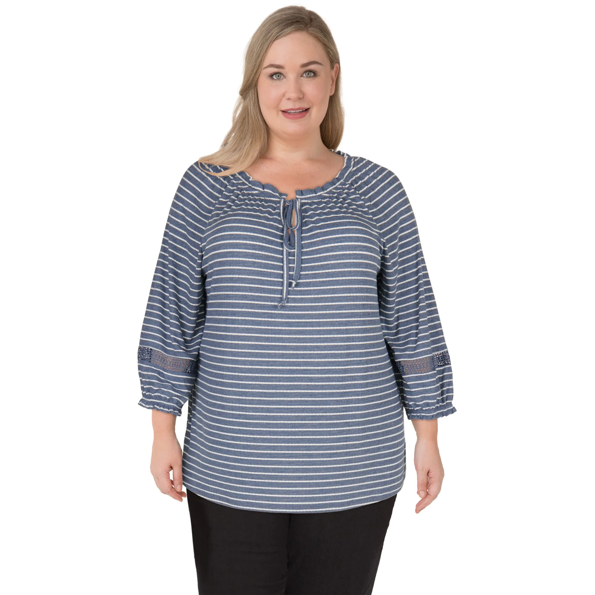 mySTYLE Women's Plus Gauze Peasant Top