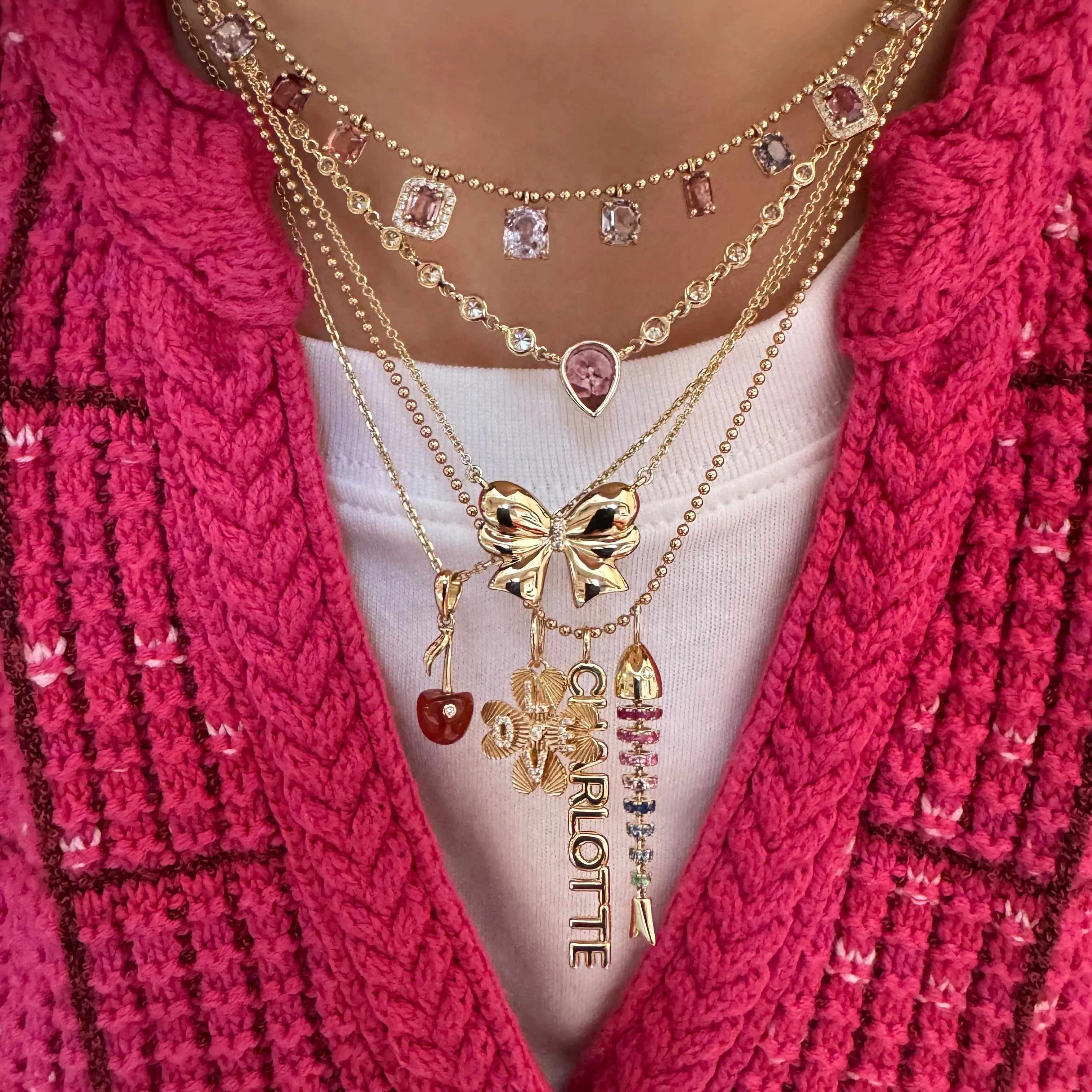 One of a Kind Spinel & Diamond Shaker Necklace