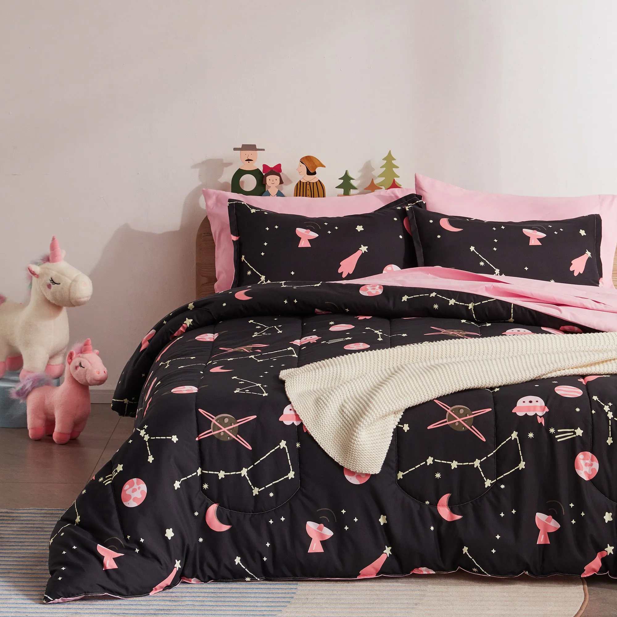 Pink Galaxy Kids Printed Comforter Set Black/Pink