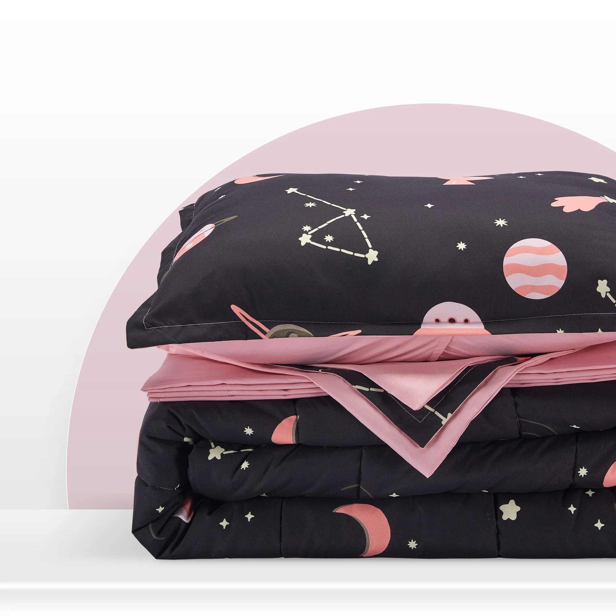 Pink Galaxy Kids Printed Comforter Set Black/Pink