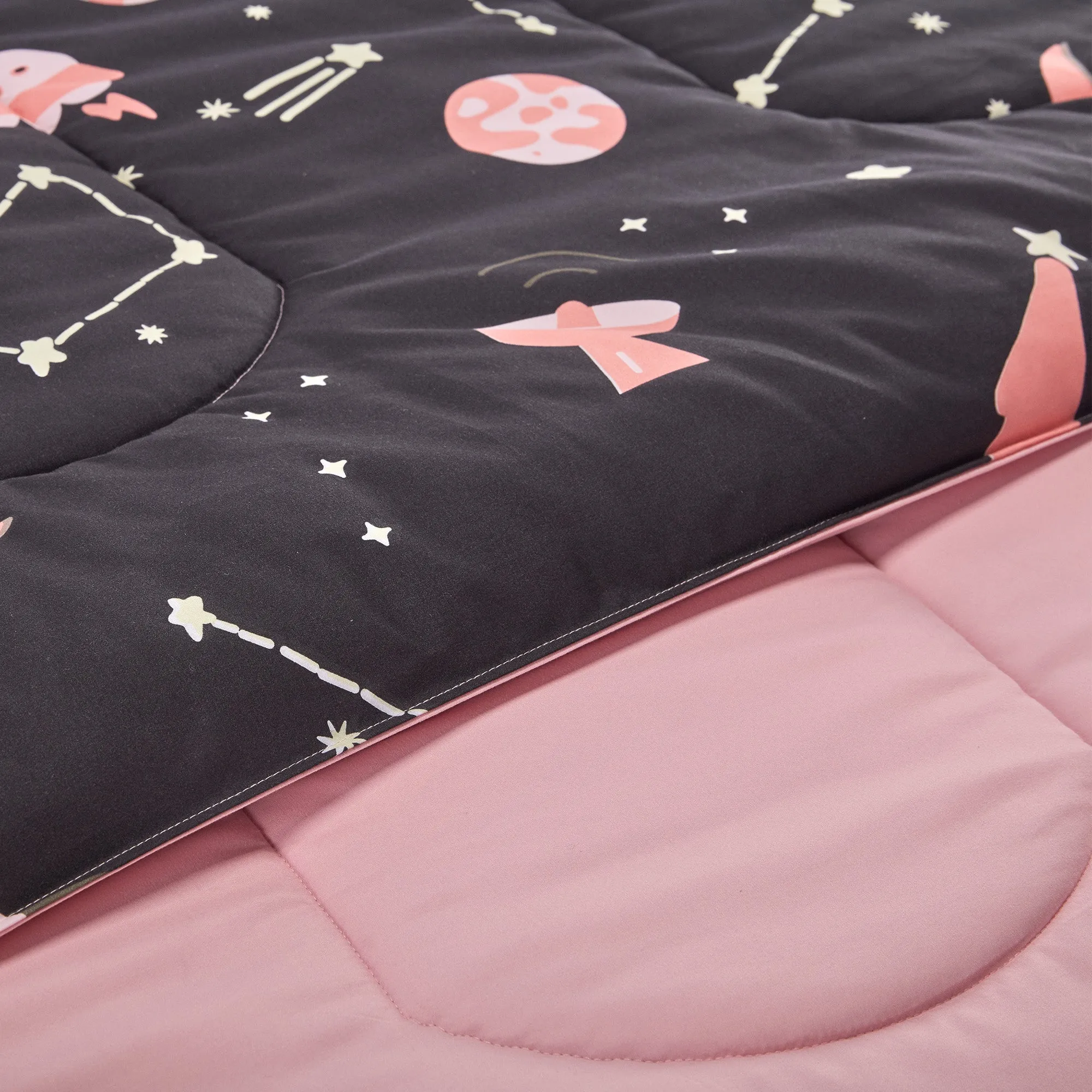 Pink Galaxy Kids Printed Comforter Set Black/Pink