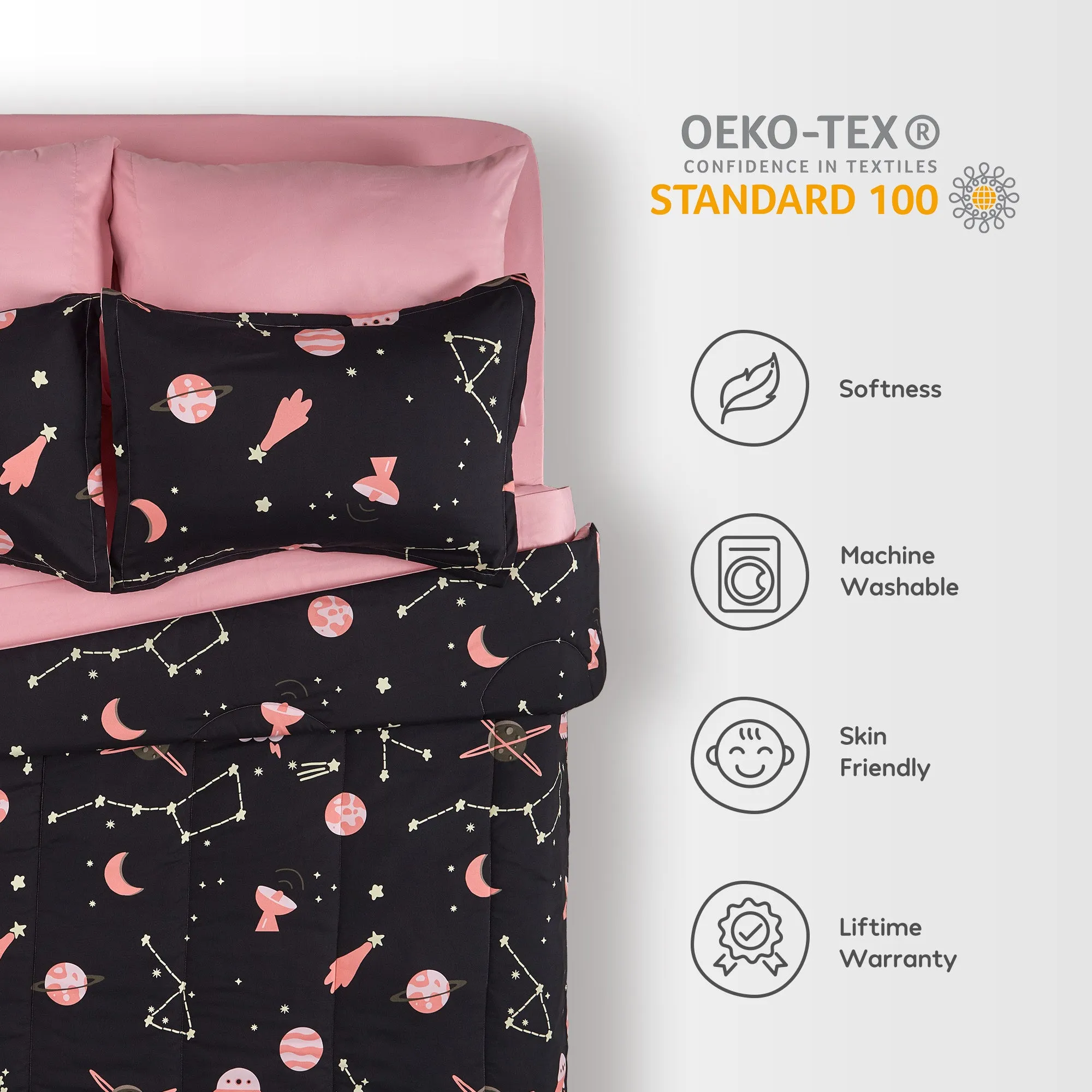 Pink Galaxy Kids Printed Comforter Set Black/Pink