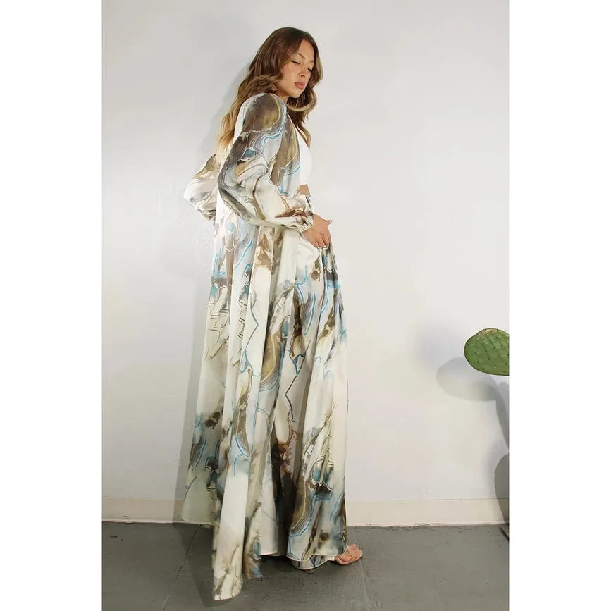 Printed Cardigan Pants Set