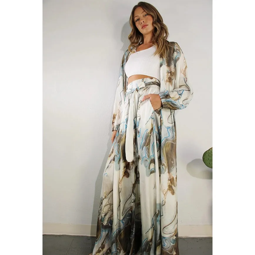 Printed Cardigan Pants Set