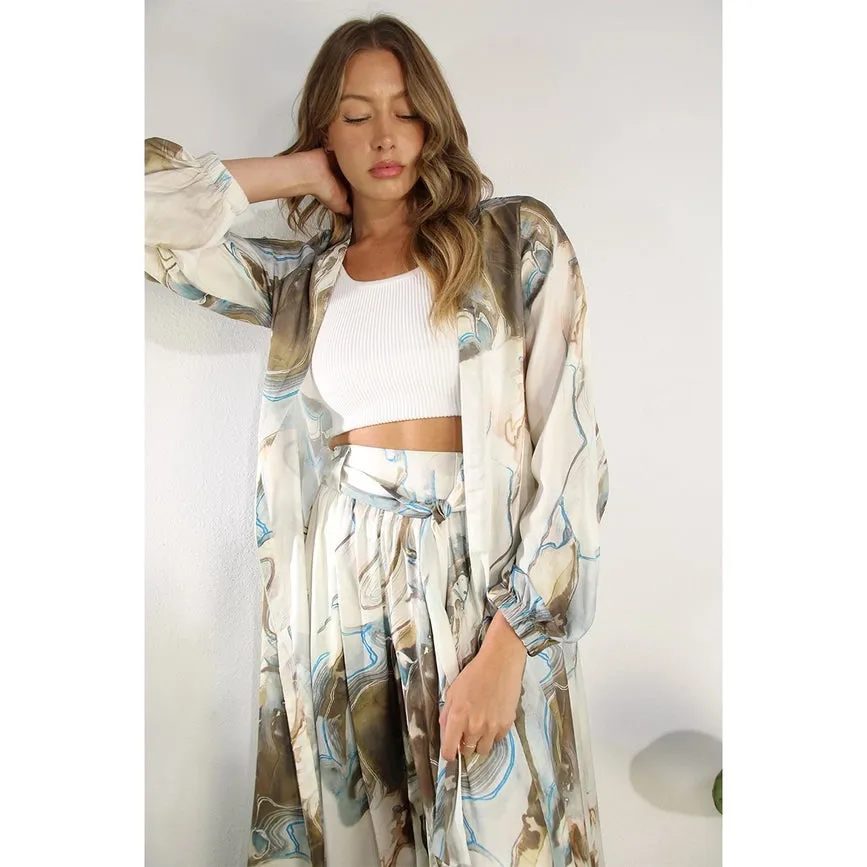 Printed Cardigan Pants Set