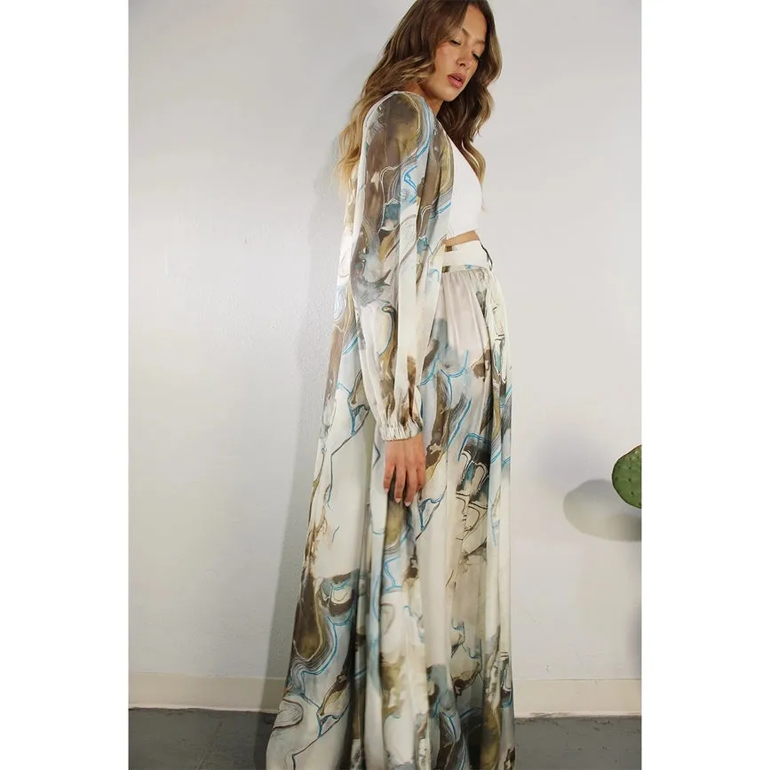 Printed Cardigan Pants Set