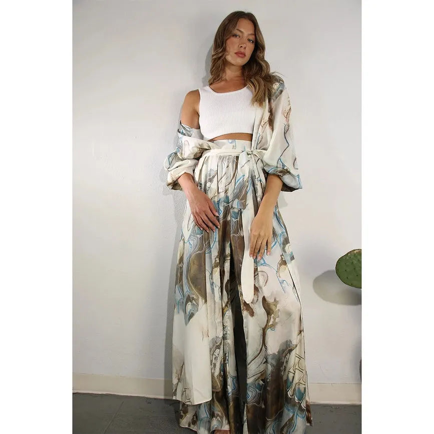 Printed Cardigan Pants Set