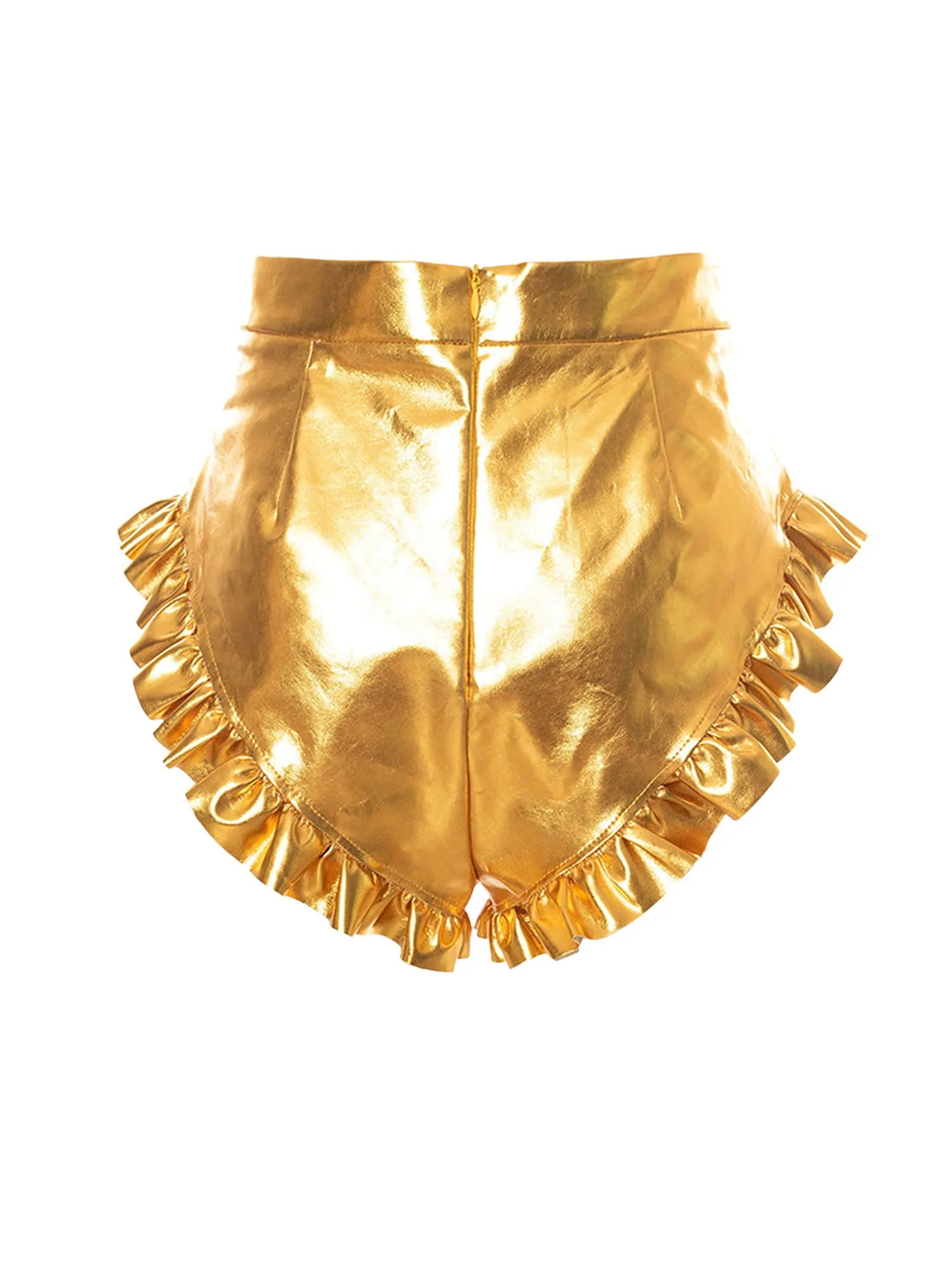 Ruched High Waist Metallic Shiny Shorts