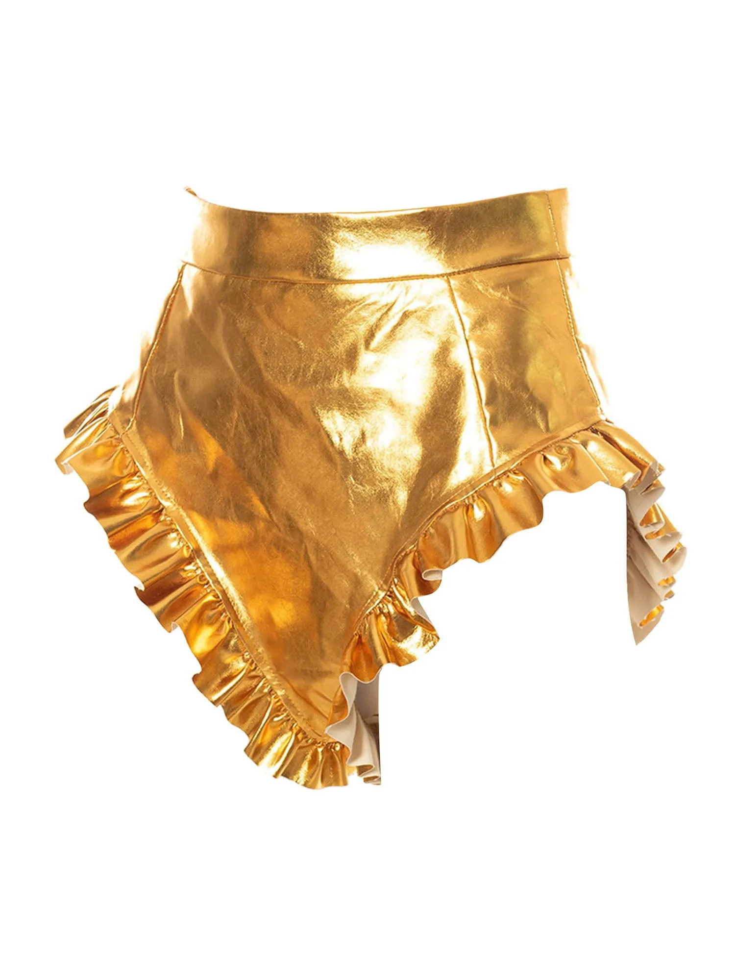 Ruched High Waist Metallic Shiny Shorts