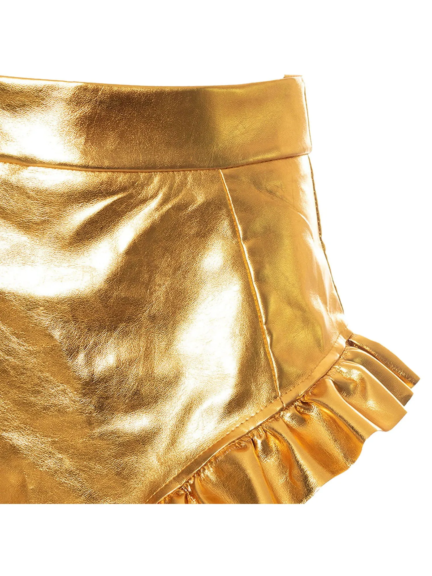 Ruched High Waist Metallic Shiny Shorts