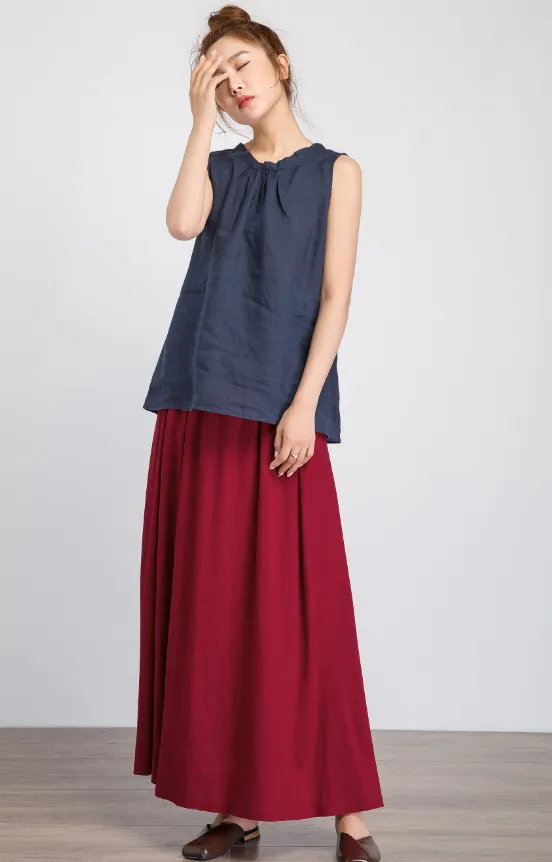 tank top linen, navy tank top linen, summer linen top, sleeveless top, loose summer top1933