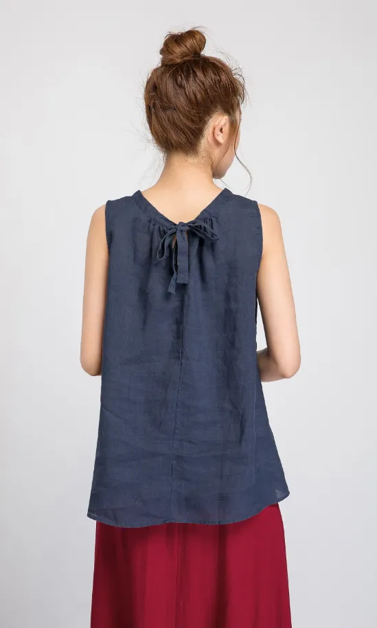 tank top linen, navy tank top linen, summer linen top, sleeveless top, loose summer top1933