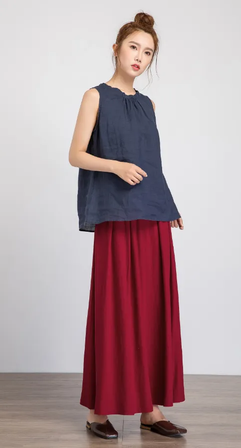 tank top linen, navy tank top linen, summer linen top, sleeveless top, loose summer top1933