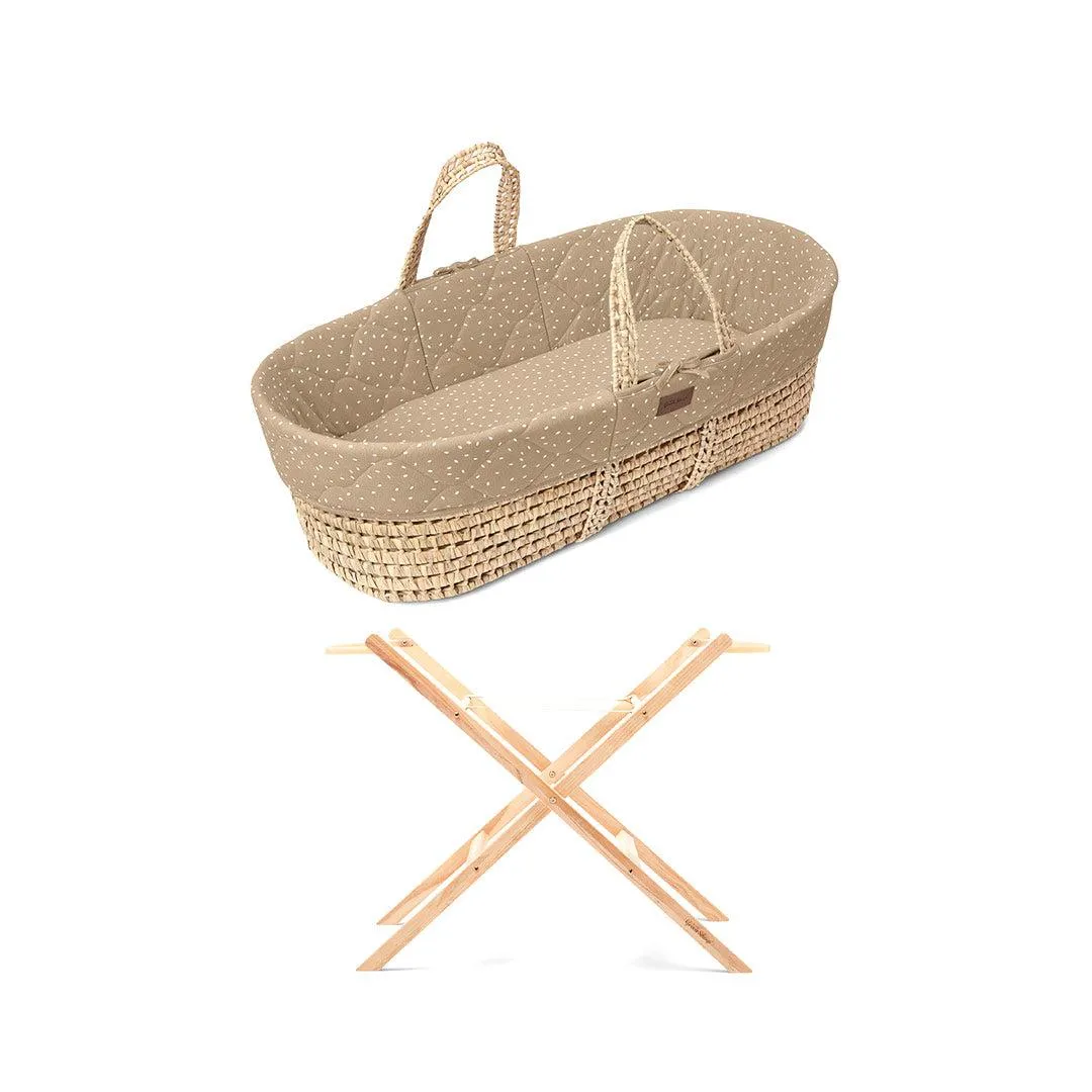 The Little Green Sheep Natural Quilted Moses Basket - Mattress   Static Stand