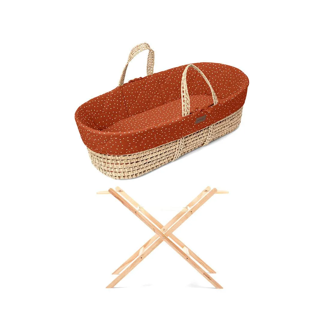 The Little Green Sheep Natural Quilted Moses Basket - Mattress   Static Stand