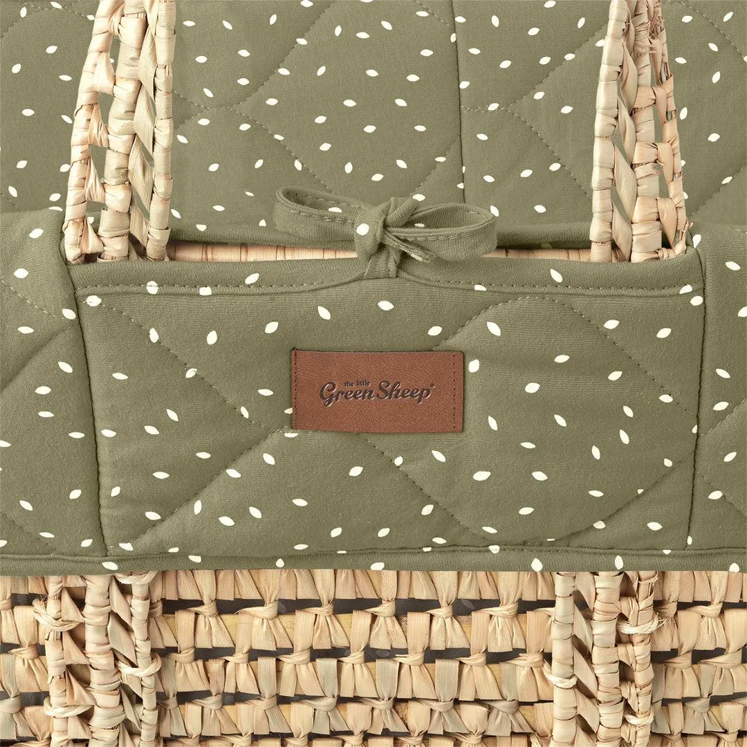 The Little Green Sheep Natural Quilted Moses Basket - Mattress   Static Stand
