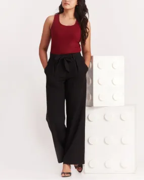 Wide Leg High Waist Smart Pants - Jet Black