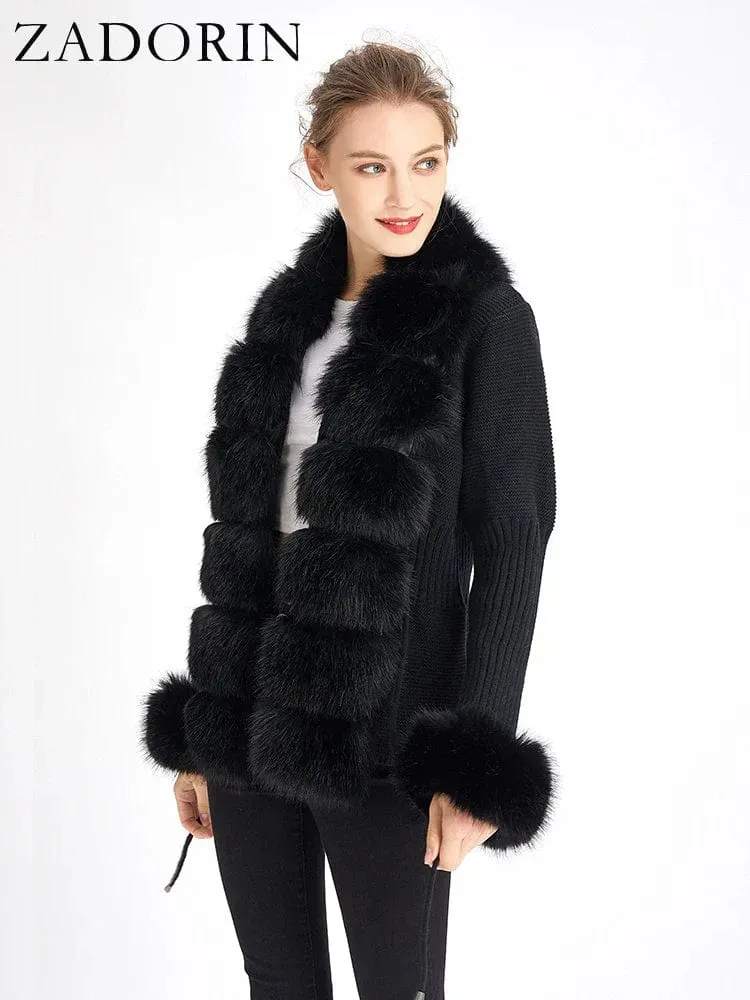 Women  Luxury  Knit Winter Elegant Detachable Fur  Cardigan Korea Style Sweater Women Luxury Knit Winter Elegant Detachable Fur Cardigan Korea Style Sweater