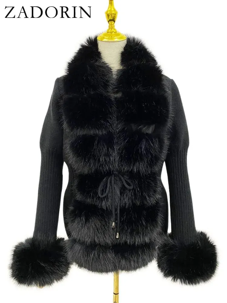 Women  Luxury  Knit Winter Elegant Detachable Fur  Cardigan Korea Style Sweater Women Luxury Knit Winter Elegant Detachable Fur Cardigan Korea Style Sweater