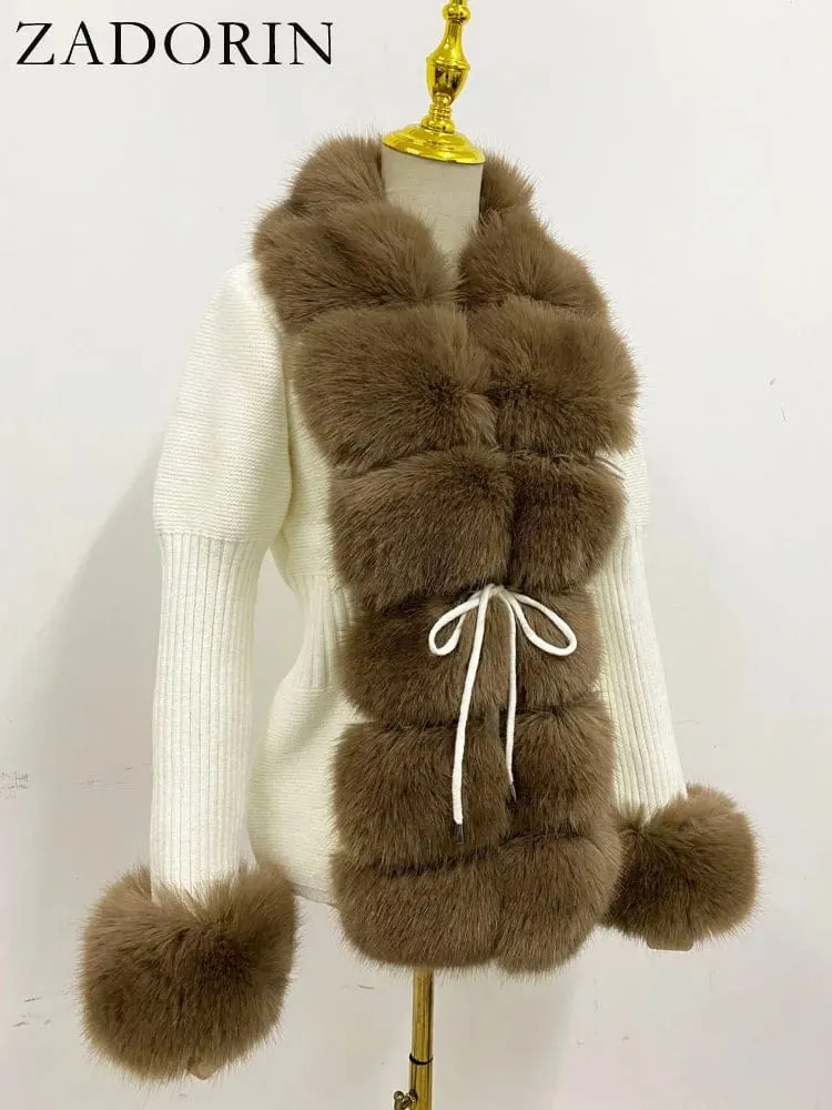 Women  Luxury  Knit Winter Elegant Detachable Fur  Cardigan Korea Style Sweater Women Luxury Knit Winter Elegant Detachable Fur Cardigan Korea Style Sweater