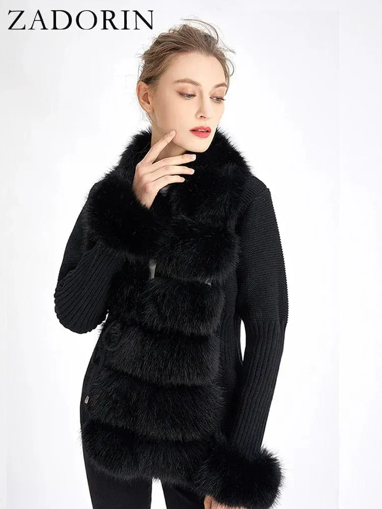Women  Luxury  Knit Winter Elegant Detachable Fur  Cardigan Korea Style Sweater Women Luxury Knit Winter Elegant Detachable Fur Cardigan Korea Style Sweater