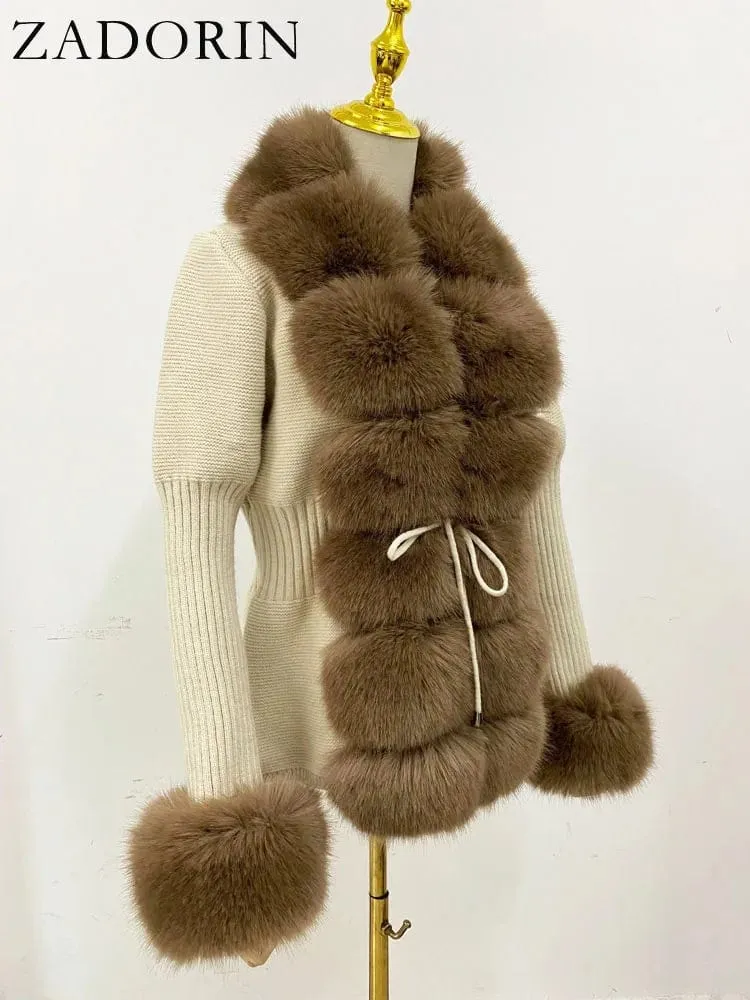 Women  Luxury  Knit Winter Elegant Detachable Fur  Cardigan Korea Style Sweater Women Luxury Knit Winter Elegant Detachable Fur Cardigan Korea Style Sweater
