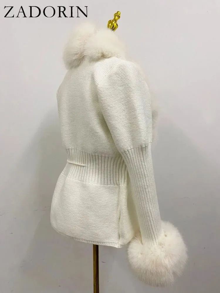 Women  Luxury  Knit Winter Elegant Detachable Fur  Cardigan Korea Style Sweater Women Luxury Knit Winter Elegant Detachable Fur Cardigan Korea Style Sweater