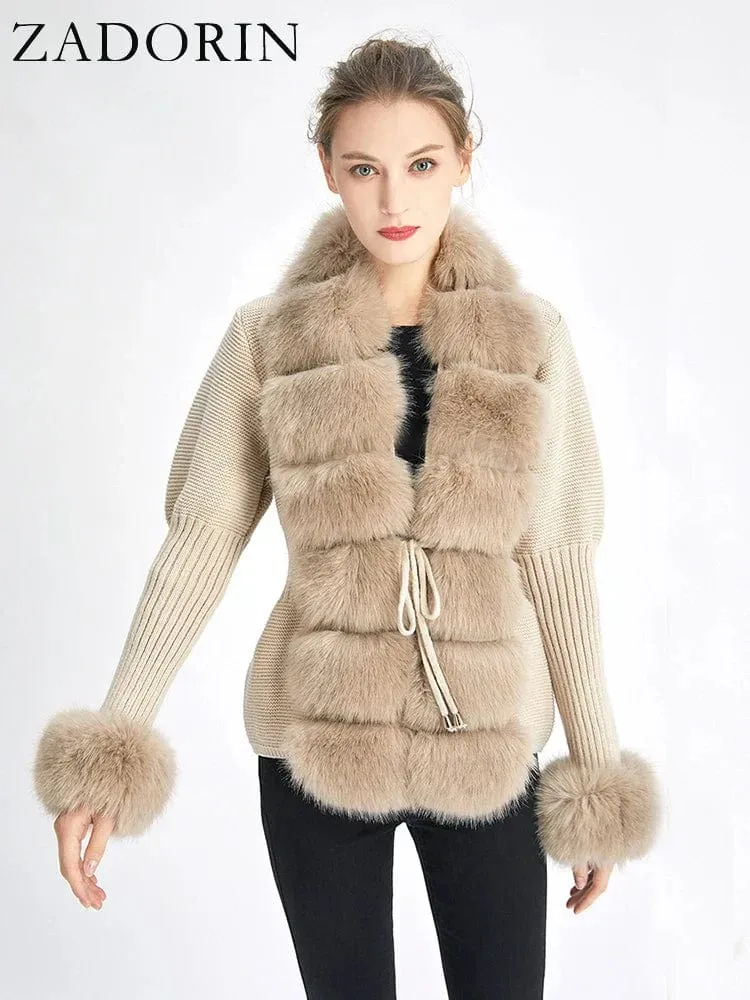 Women  Luxury  Knit Winter Elegant Detachable Fur  Cardigan Korea Style Sweater Women Luxury Knit Winter Elegant Detachable Fur Cardigan Korea Style Sweater