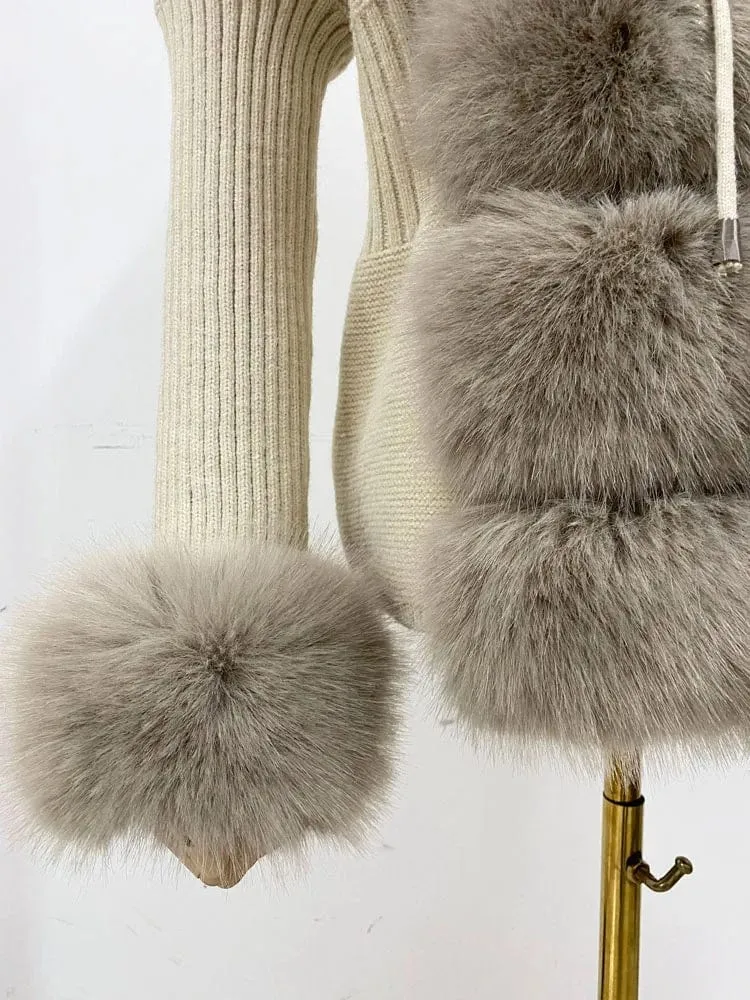 Women  Luxury  Knit Winter Elegant Detachable Fur  Cardigan Korea Style Sweater Women Luxury Knit Winter Elegant Detachable Fur Cardigan Korea Style Sweater
