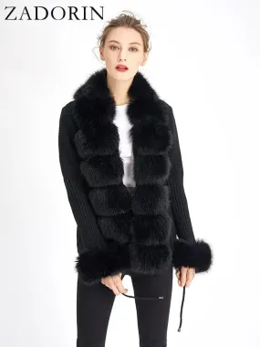 Women  Luxury  Knit Winter Elegant Detachable Fur  Cardigan Korea Style Sweater Women Luxury Knit Winter Elegant Detachable Fur Cardigan Korea Style Sweater