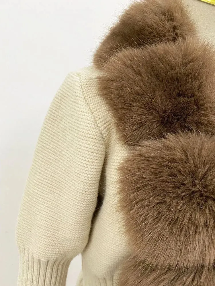 Women  Luxury  Knit Winter Elegant Detachable Fur  Cardigan Korea Style Sweater Women Luxury Knit Winter Elegant Detachable Fur Cardigan Korea Style Sweater