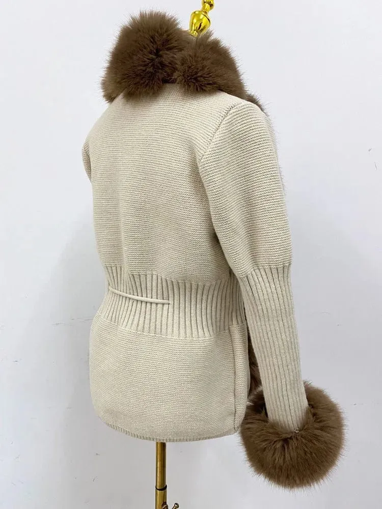 Women  Luxury  Knit Winter Elegant Detachable Fur  Cardigan Korea Style Sweater Women Luxury Knit Winter Elegant Detachable Fur Cardigan Korea Style Sweater