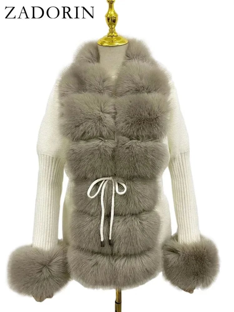 Women  Luxury  Knit Winter Elegant Detachable Fur  Cardigan Korea Style Sweater Women Luxury Knit Winter Elegant Detachable Fur Cardigan Korea Style Sweater