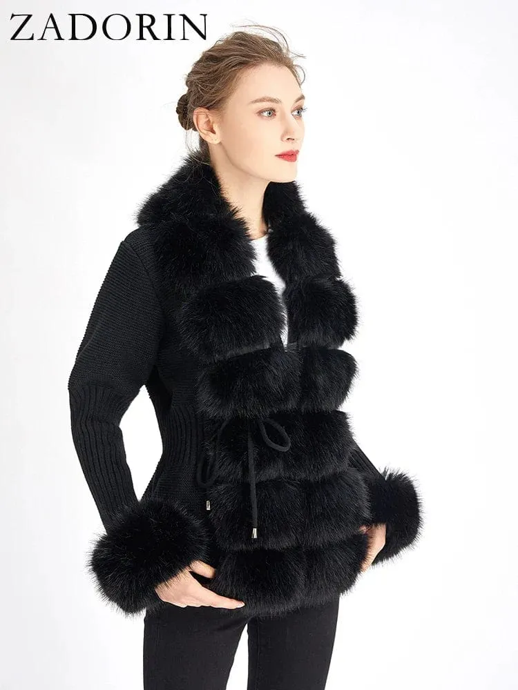 Women  Luxury  Knit Winter Elegant Detachable Fur  Cardigan Korea Style Sweater Women Luxury Knit Winter Elegant Detachable Fur Cardigan Korea Style Sweater