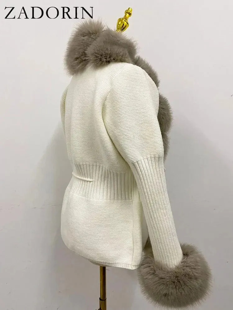 Women  Luxury  Knit Winter Elegant Detachable Fur  Cardigan Korea Style Sweater Women Luxury Knit Winter Elegant Detachable Fur Cardigan Korea Style Sweater