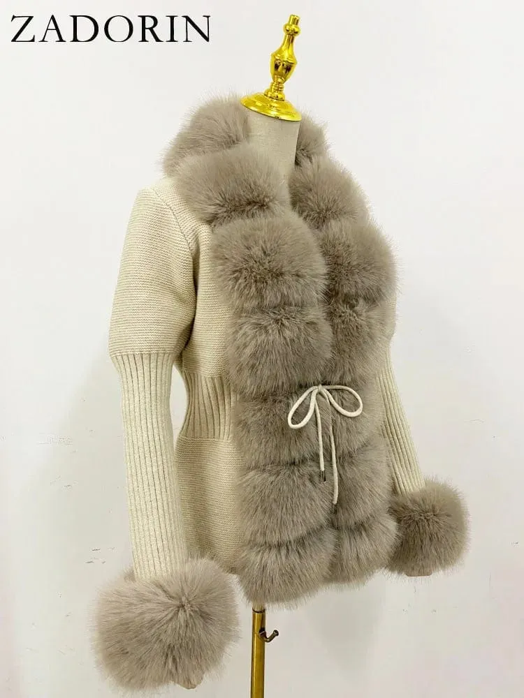 Women  Luxury  Knit Winter Elegant Detachable Fur  Cardigan Korea Style Sweater Women Luxury Knit Winter Elegant Detachable Fur Cardigan Korea Style Sweater
