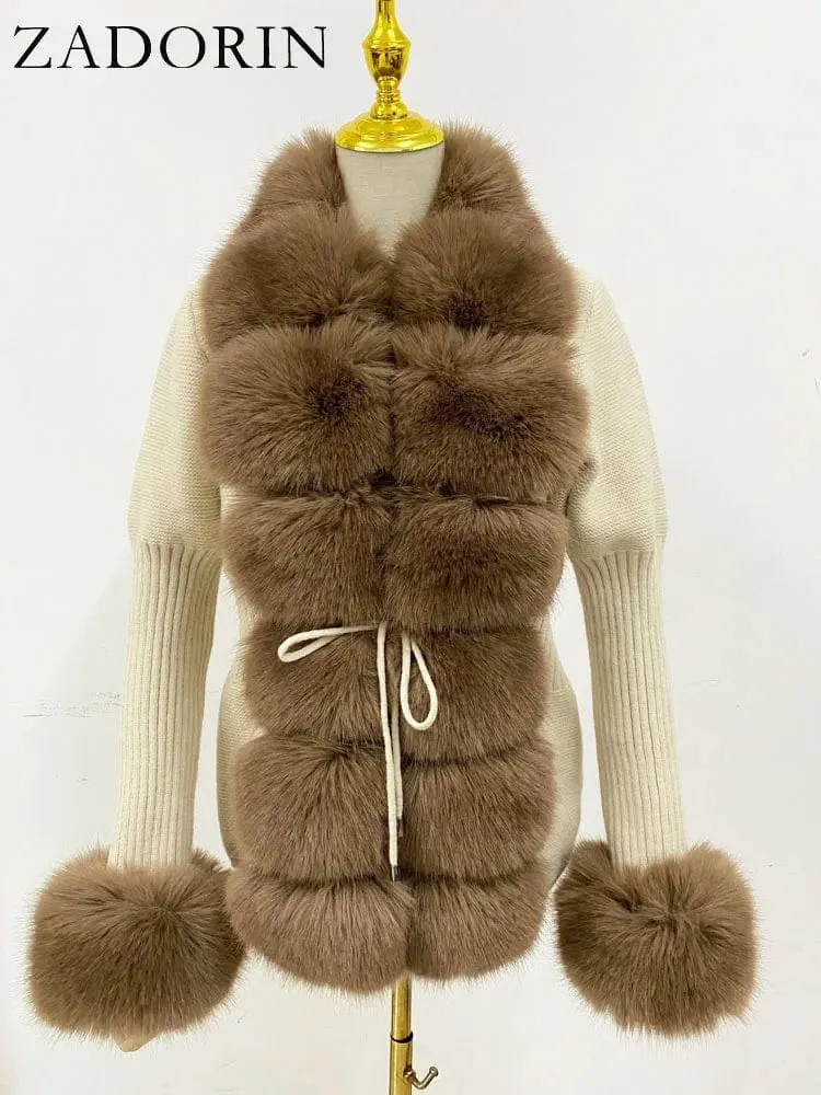 Women  Luxury  Knit Winter Elegant Detachable Fur  Cardigan Korea Style Sweater Women Luxury Knit Winter Elegant Detachable Fur Cardigan Korea Style Sweater