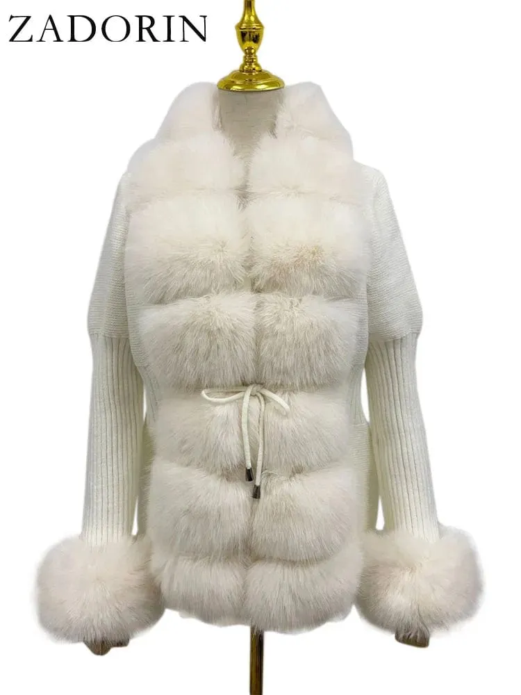 Women  Luxury  Knit Winter Elegant Detachable Fur  Cardigan Korea Style Sweater Women Luxury Knit Winter Elegant Detachable Fur Cardigan Korea Style Sweater