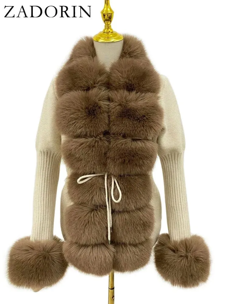 Women  Luxury  Knit Winter Elegant Detachable Fur  Cardigan Korea Style Sweater Women Luxury Knit Winter Elegant Detachable Fur Cardigan Korea Style Sweater