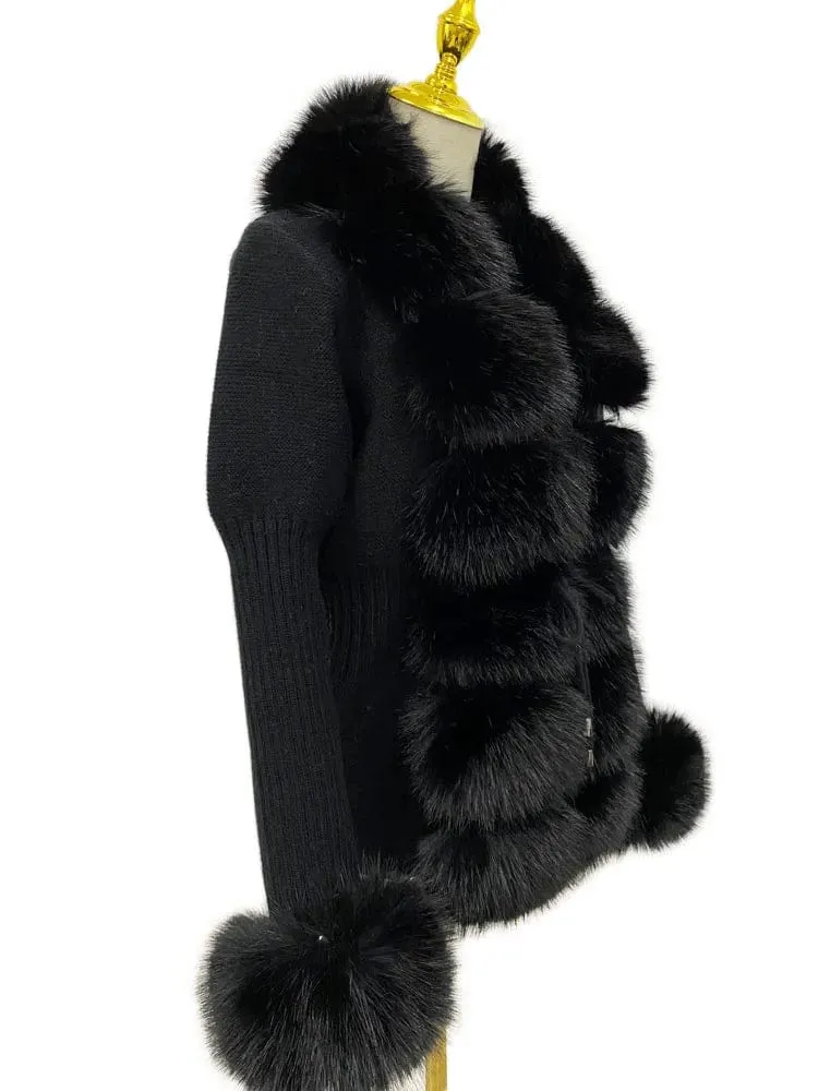 Women  Luxury  Knit Winter Elegant Detachable Fur  Cardigan Korea Style Sweater Women Luxury Knit Winter Elegant Detachable Fur Cardigan Korea Style Sweater
